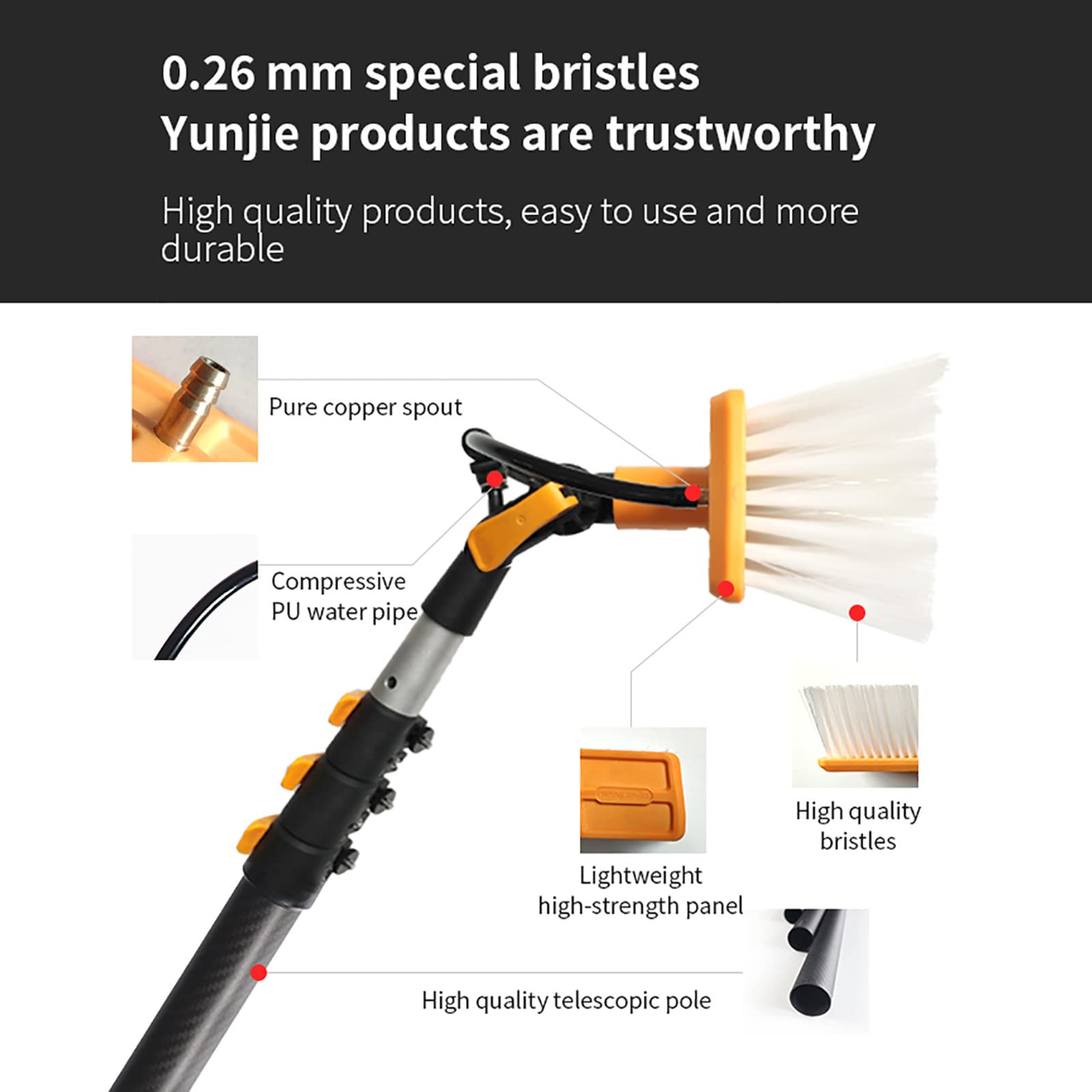 HMTE Water Fed Telescopic Brush, Window Cleaning Pole, Outdoor Solar Panel Cleaning Equipment, Extendable Cleaner Conservatory Roof (30cm Brush - View #9