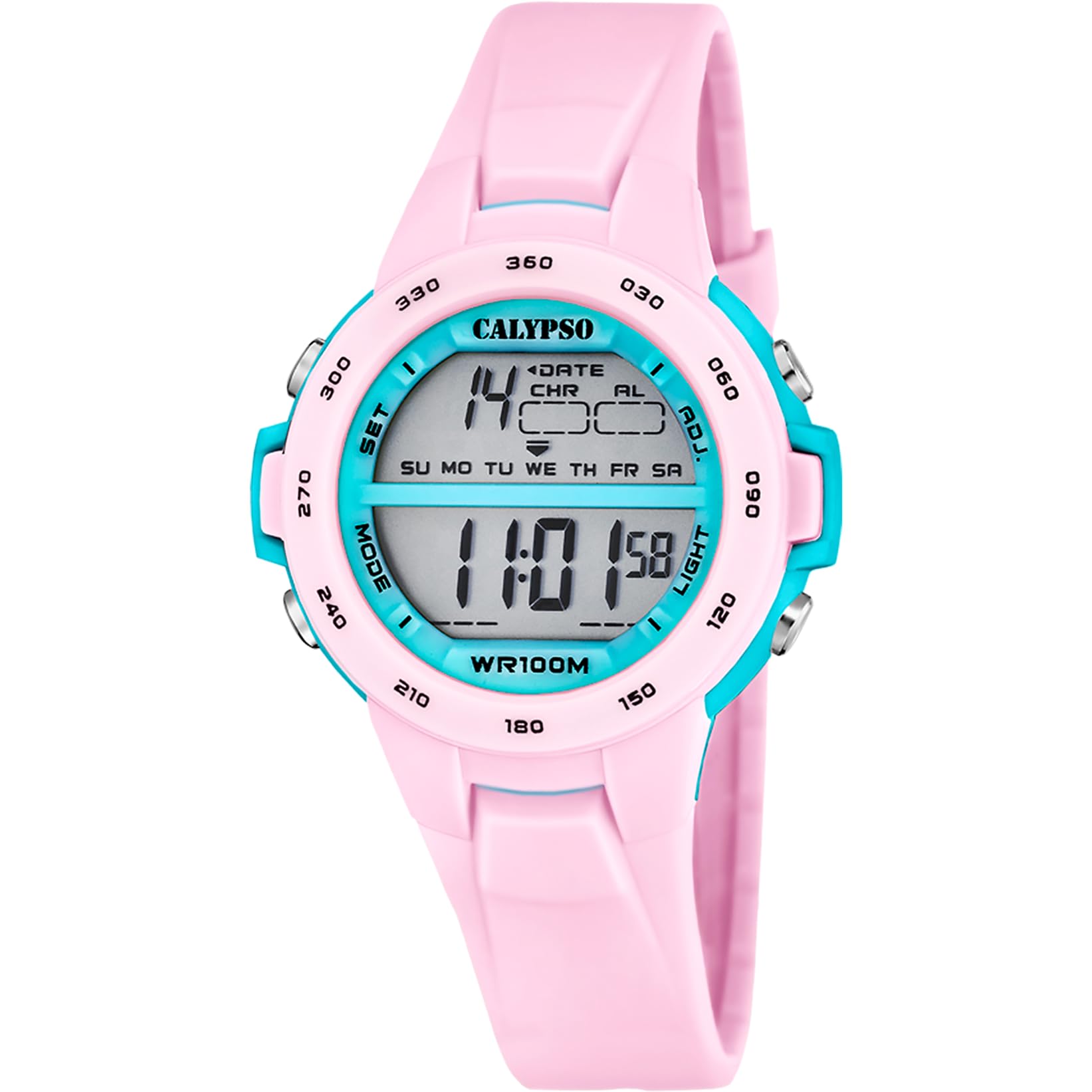 CALYPSO Reloj Digital Infantil Niño Niña de Caucho Rosa - Resistente al Agua 10 ATM Fecha y Calendario, Cronógrafo, Doble Horario, Luz, Alarma, 12 y 24 Horas K5850/1 - Junior Collection