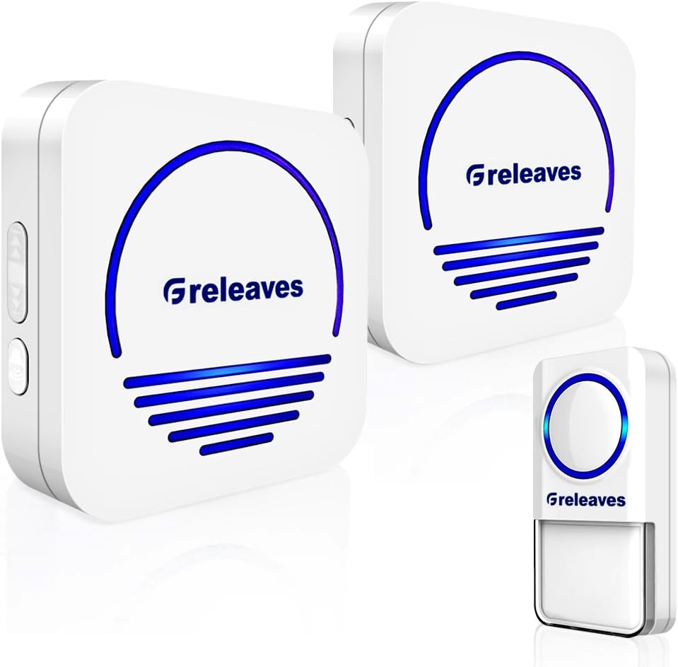 Easy Chime Wireless Doorbell Door Chime Kit, 2 Plug-in Receivers & 1 Push Button with CD Quality Sound and LED Flash 52 Melodies to Choose (2 Plug-in Chimes+ 1 Button)