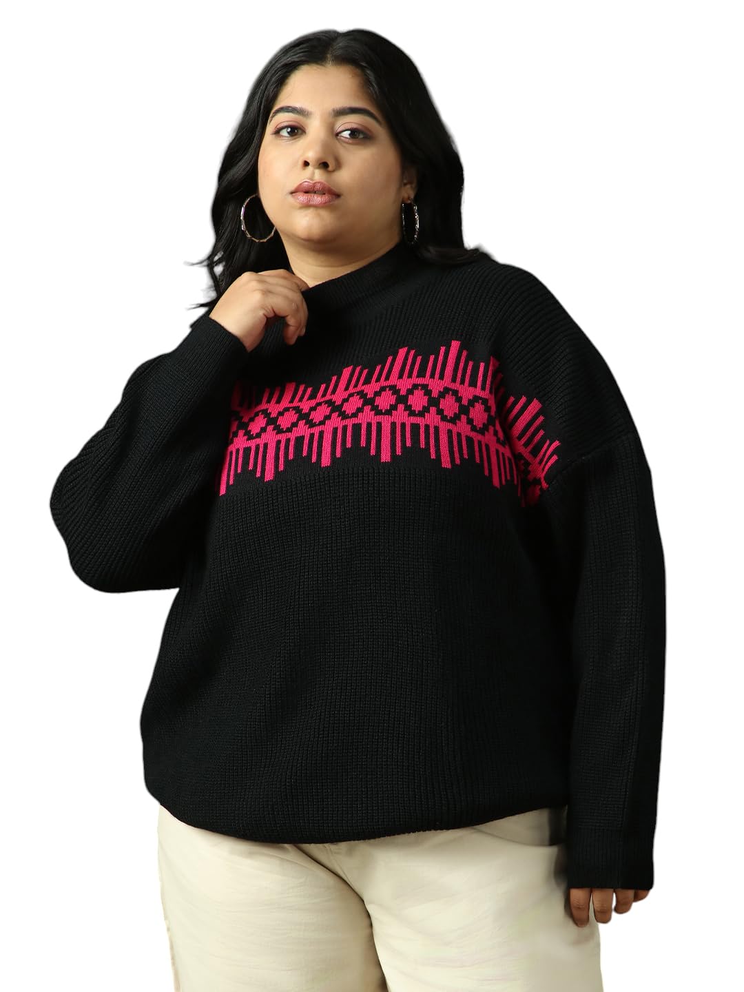 high star clothing Freeform by High Star Women Knitted Acrylic Regular Fit Round Neck Long Sleeve Sweaters-picture-13