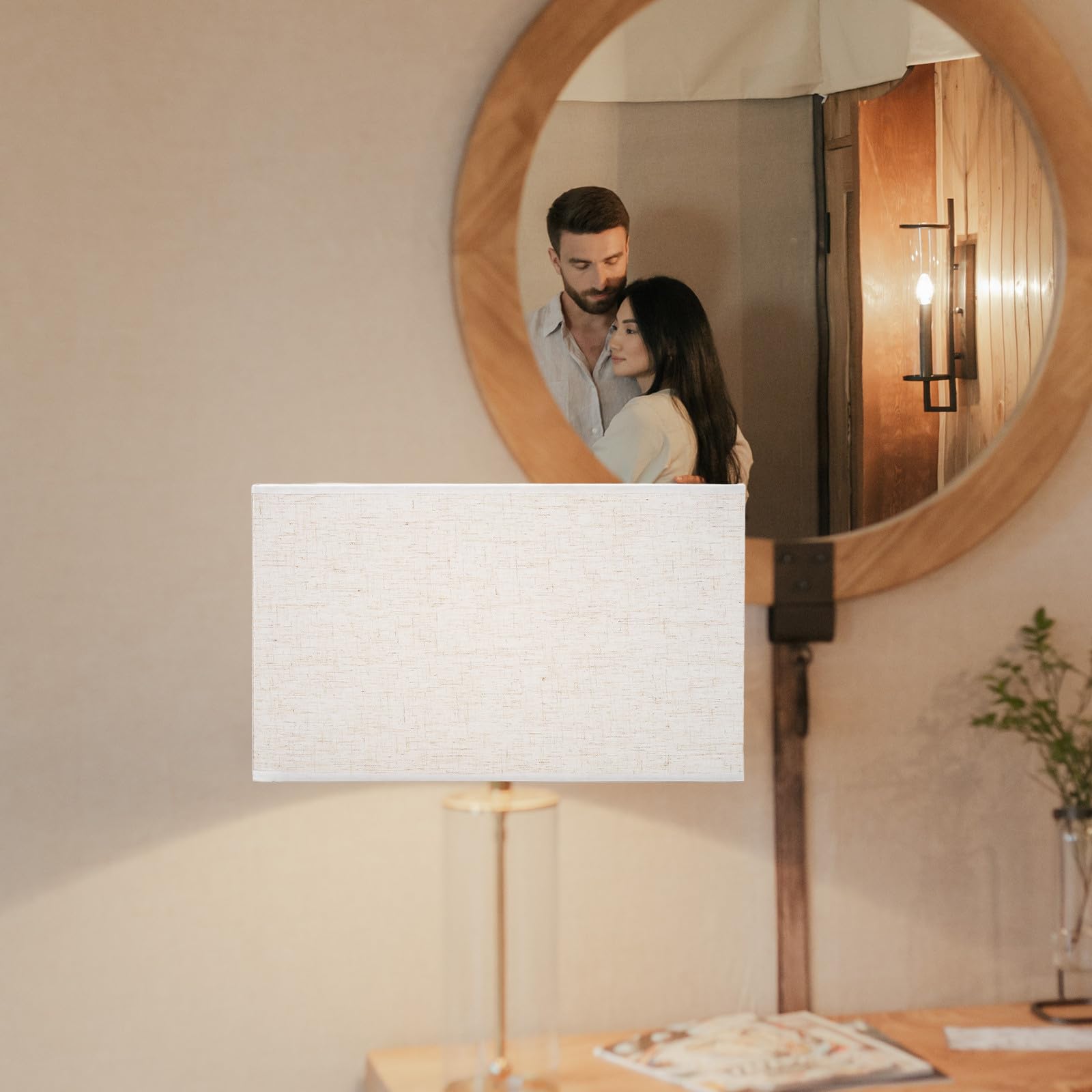 Paralume Rettangolare in Stoffa per Lampada da Tavolo E27 Beige | Installazione Semplice, Effetto Decorativo, per Camera da Letto e Studio