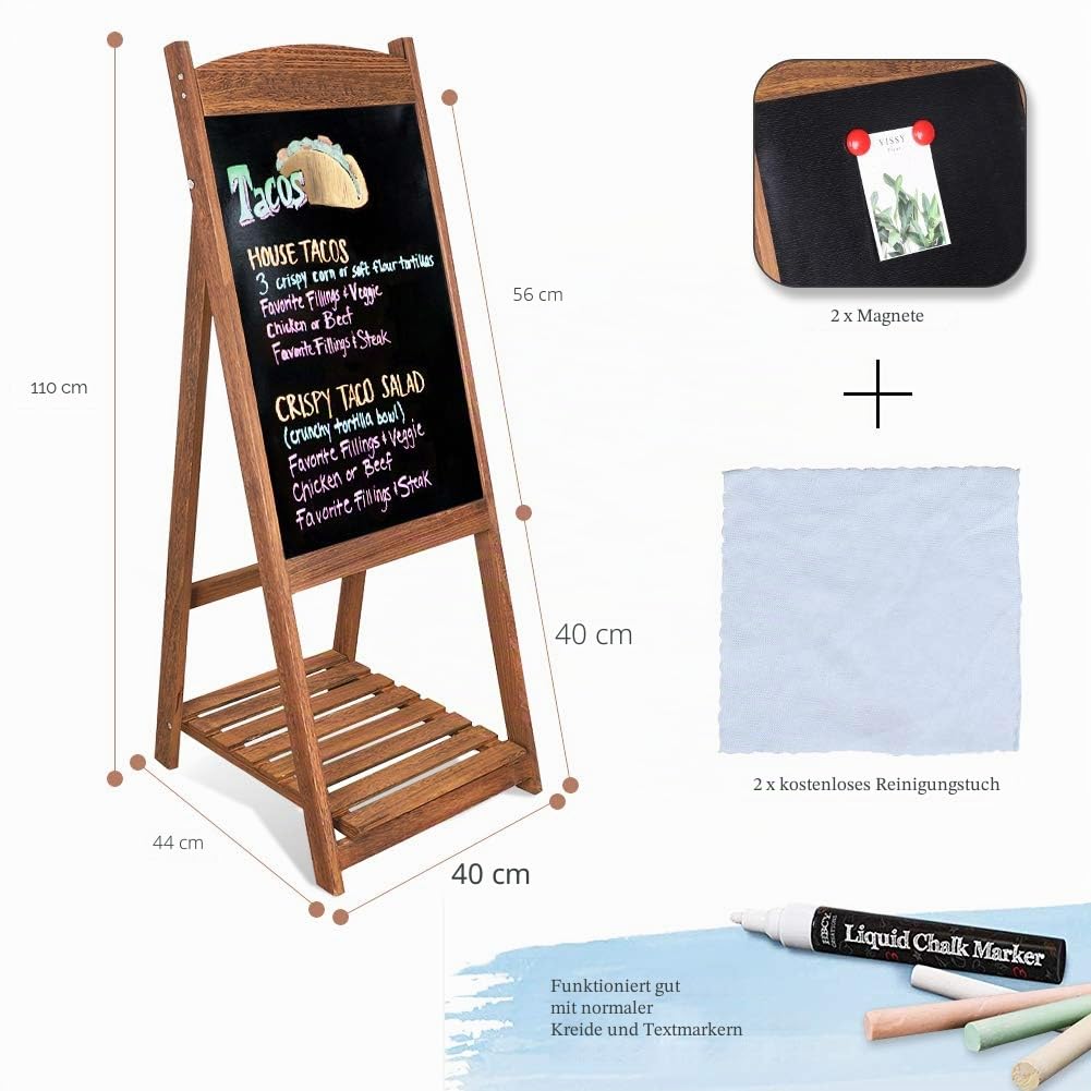 Unho Kundenstopper Holz Aufsteller Kreidetafel Werbetafel magnetische Werbeaufsteller Gehwegaufsteller mit Blumenregal für Kaffee Bar Restaurant Hotel Buchhandlung- Braun