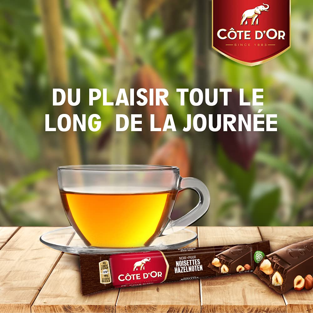 Cote d'Or, Bastoncino al Cioccolato Fondente con Nocciole, Tavoletta di Cioccolato con Cacao 100% Sostenibile, 32x45g (32 monoporzioni da 45g)