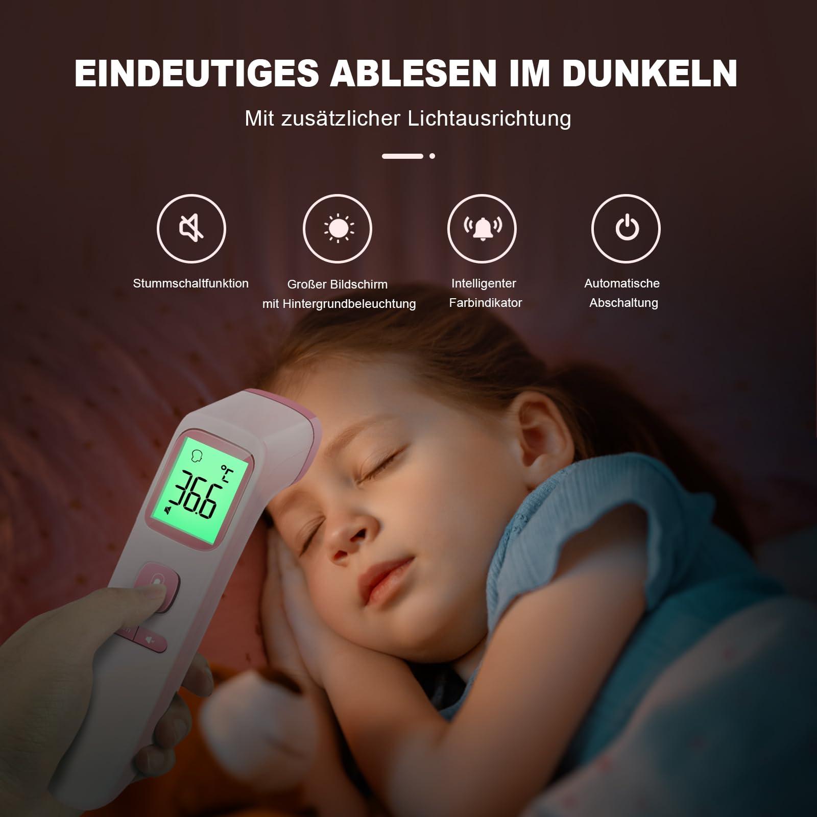 Viproud Termometro digital para fiebre para bebés, niños y adultos, Termometro bebe infrarrojo sin contacto para la Termómetro frente,con mediciones precisas instantáneas,alarma de fiebre (Rosy)