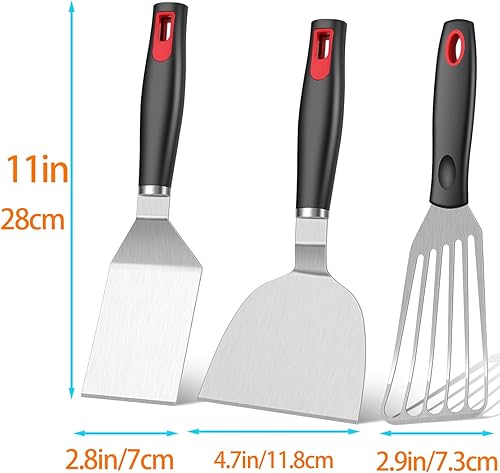 Miniatura 7 de Juego de espátulas de acero inoxidable, espátula de sartén de hierro fundido con mango de silicona, aleta giratoria para panqueques, hamburguesas,