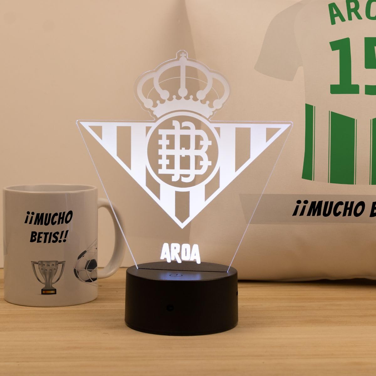DEREGALOOS Lámpara LED Personalizada Betis. Escudo personalizado Betis con luz. Regalos Originales fútbol. Regalos para Aficionados del Futbol.