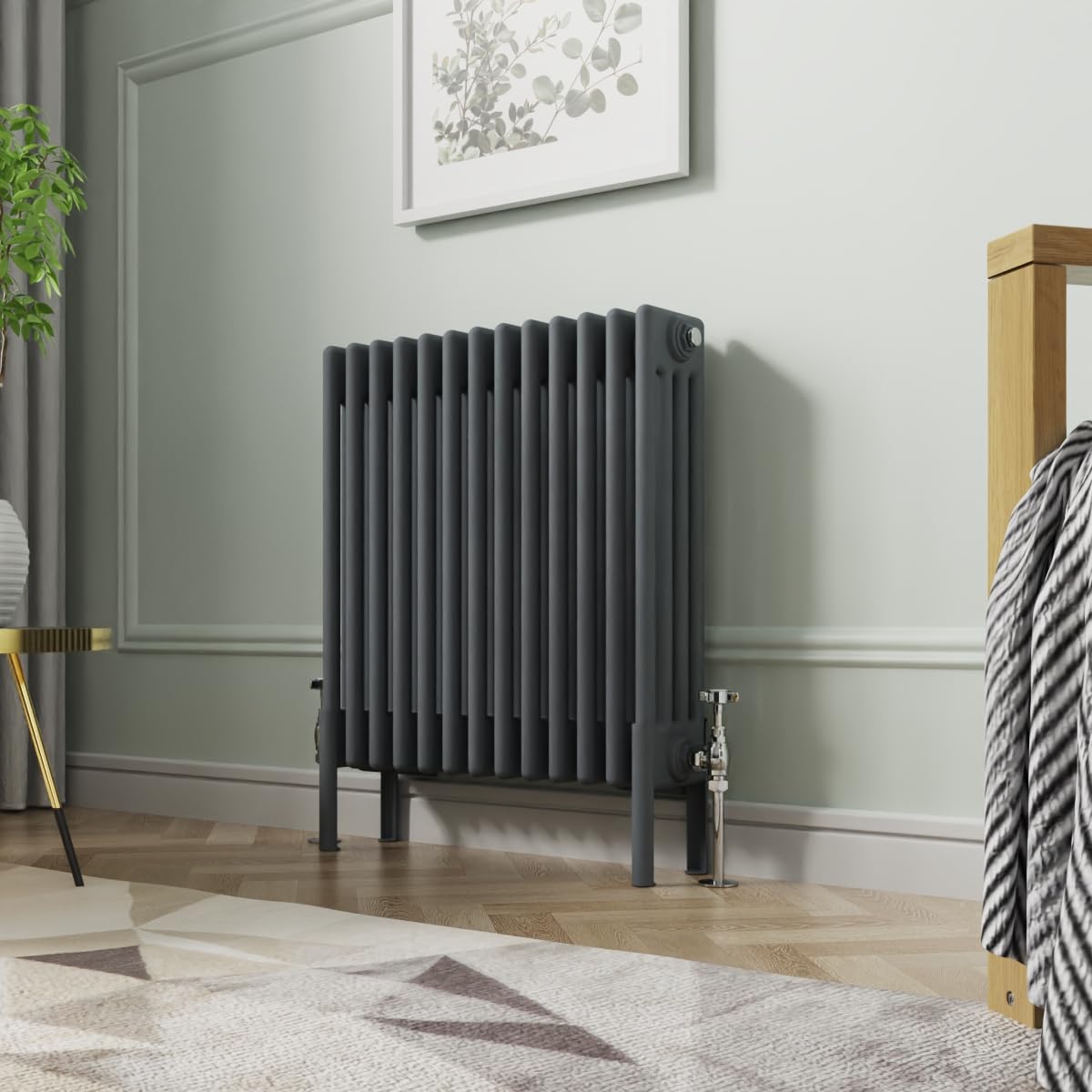 Nrg Anthracite 600X605mm Cast Iron Radiator 4 Column Perfect For Bathrooms, Kitchen, Living Room
