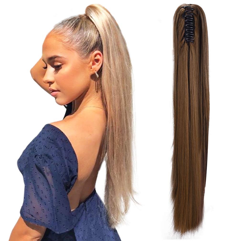SEIKEA Claw Clip in Ponytail Extension Long Straight Hair for Women Jaw on 22 Inch - Light Chocolate Brown