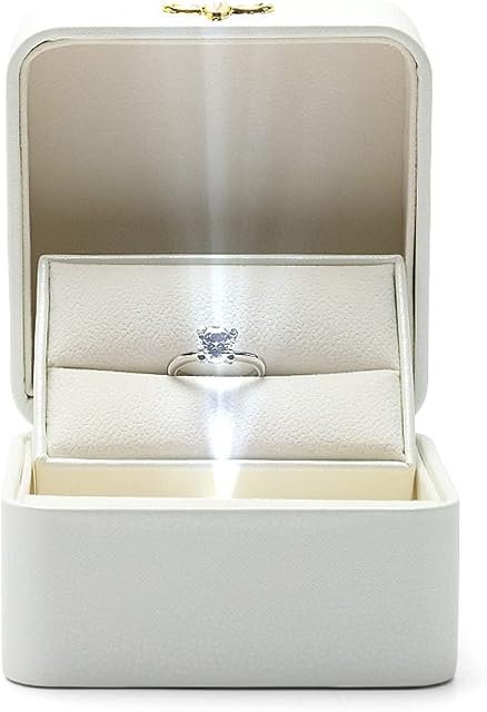 Kudiro Ring Box Jewelry Box Creative Gift Box with Led Luminous Lamp Proposal Ring Box Pendant Jewelry Box Men's Proposal Assistant (White)