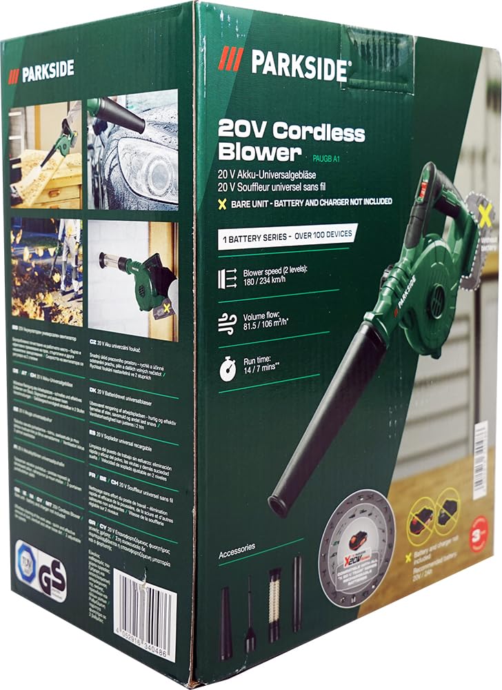 Oferta de soplador de hojas original de 20V con ventilador universal PAUGB (sin batería) compatible con la serie Parkside X20V + llavero HEADNMORE