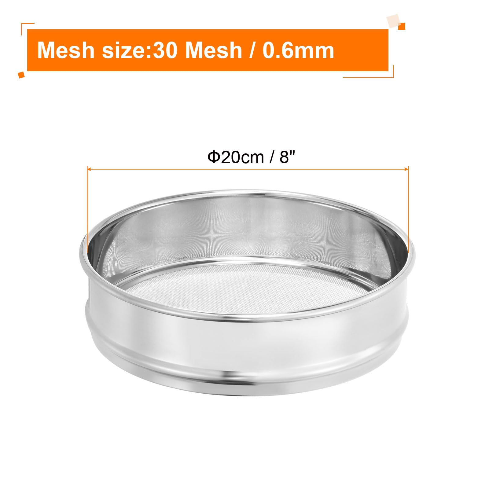 PATIKIL 30 Mesh Laborsieb, 8" Durchmesser Testsieb 304 Edelstahl Drahtgewebe (0,6mm) Für Industrielles Labor