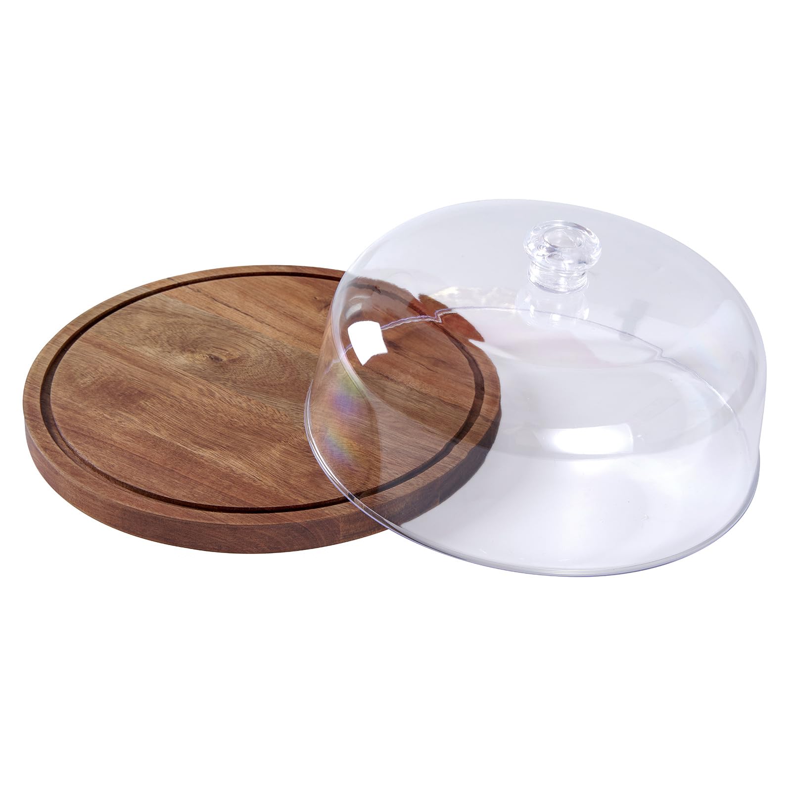 Tissting Tortenständer Holz 30 cm/12 Zoll Tortenplatte mit Acryl Deckel | Rund Kuchenständer Dessert Display Servierbrett Kuchenplatte für Hochzeiten Party Backgeschenke Charcuterie Obstplatten