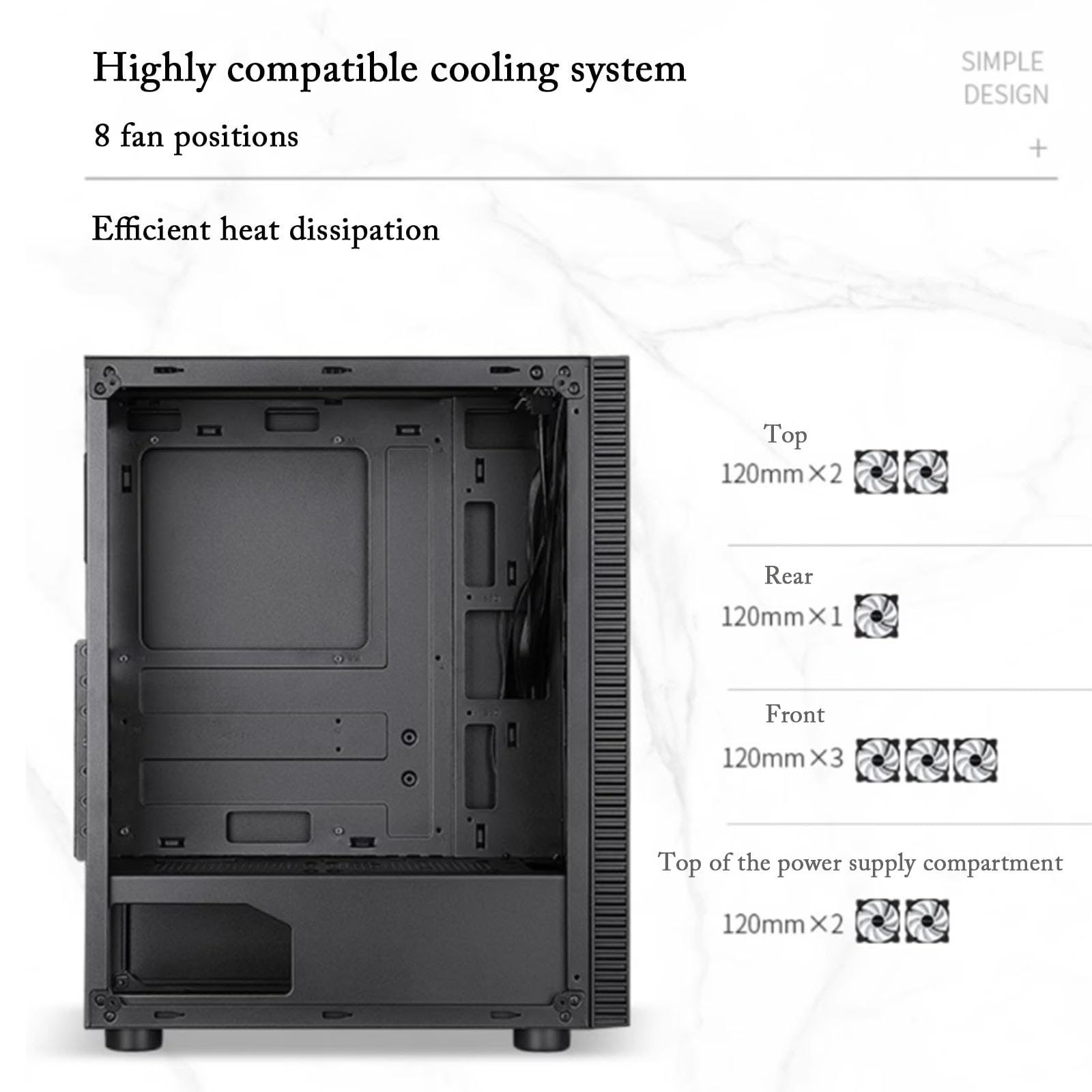 Generic Obudowa PC ATX Mid Tower, czarna, stalowa, 8-wentylatorowy system chłodzenia, 7 gniazd PCI, kompatybilne z ATX/M-/Mini-ITX, obsługa GPU 320 mm, kompilacja komputera do gier (biała)