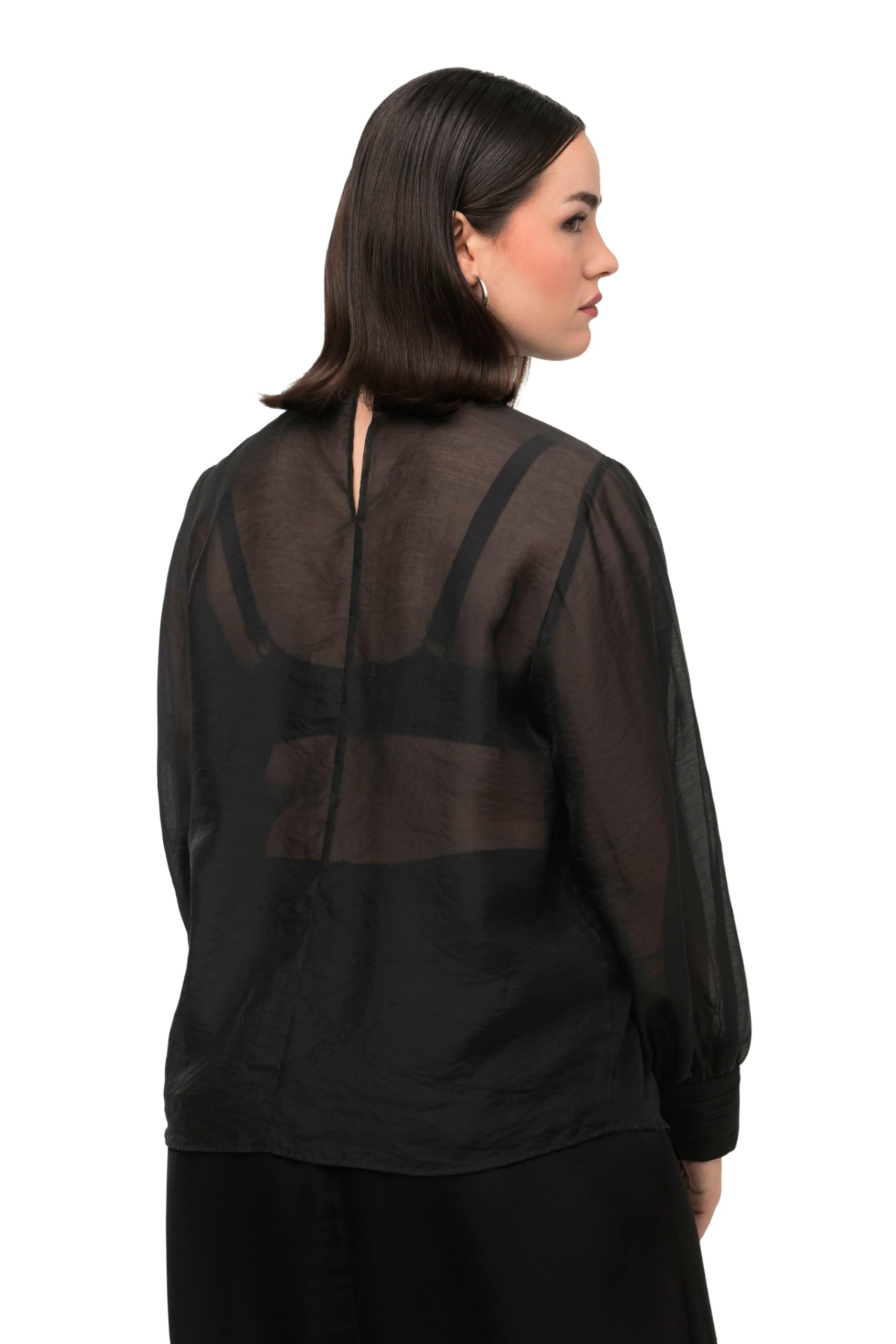Ulla Popken Blusa con Lyocell, Pieghe Decorative, Collo Alto e Maniche Lunghe 822743