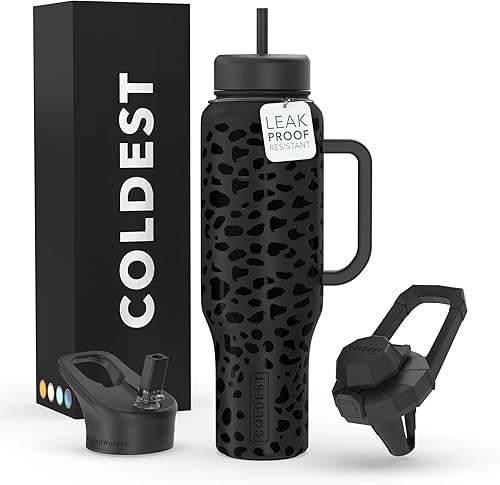 Coldest - Vaso con asa y tapa con pajilla, 3 tapas aisladas, reutilizable, de acero inoxidable, taza de viaje, regalos para mujeres, él y ella,