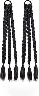 Black Braided Hair Extensions 2PCS, Synthetic Ponytail Hair Braids