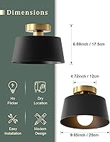 Vista 7 de Lámpara de techo, lámpara de techo para pasillo con placa dorada y pantalla negra mate, lámpara de porche de estilo moderno y simple, montaje