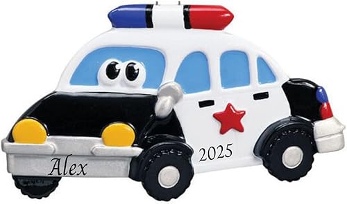 Lydia Gifts Adorno personalizado para árbol de Navidad 2024 para oficiales de policía, adorno personalizado de juguete de coche de policía, recuerdo