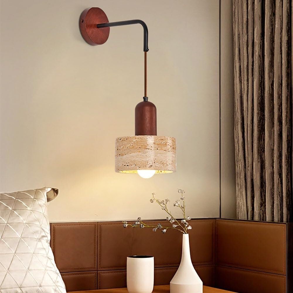 SMCCYYSD Japanese Style Stone Wall Mounted Lamp Adjustable Height Bedside Travertine Stairs Sconce for Bedroom Living Room Study Dining Hallway Hall Restaurant(A)