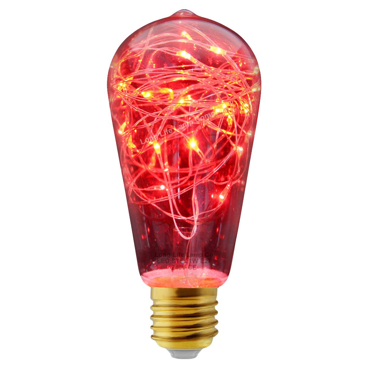Long Life Lamp Company 1w ST58 LED Industrial Decorative Light Bulb Coloured Fairy String Filament E27 (Red)