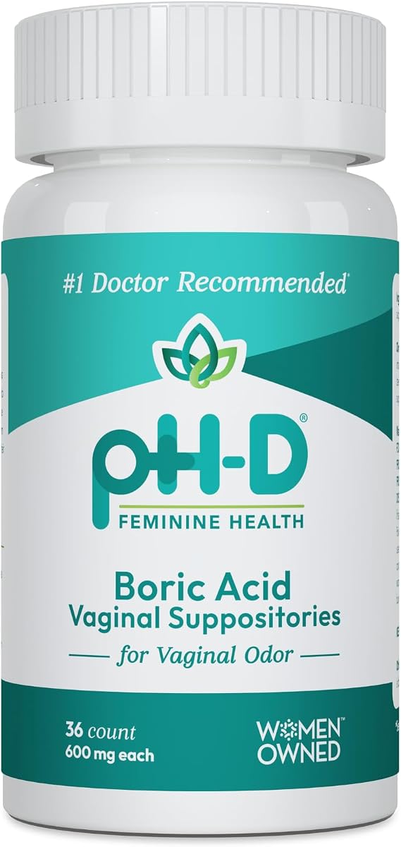 pH-D Feminine Health Boric Acid Suppositories for Women, 600 mg, 36 Count | 600 mg Boric Acid, Woman Owned, Feminine Health Support, Helps Control Vaginal Odor