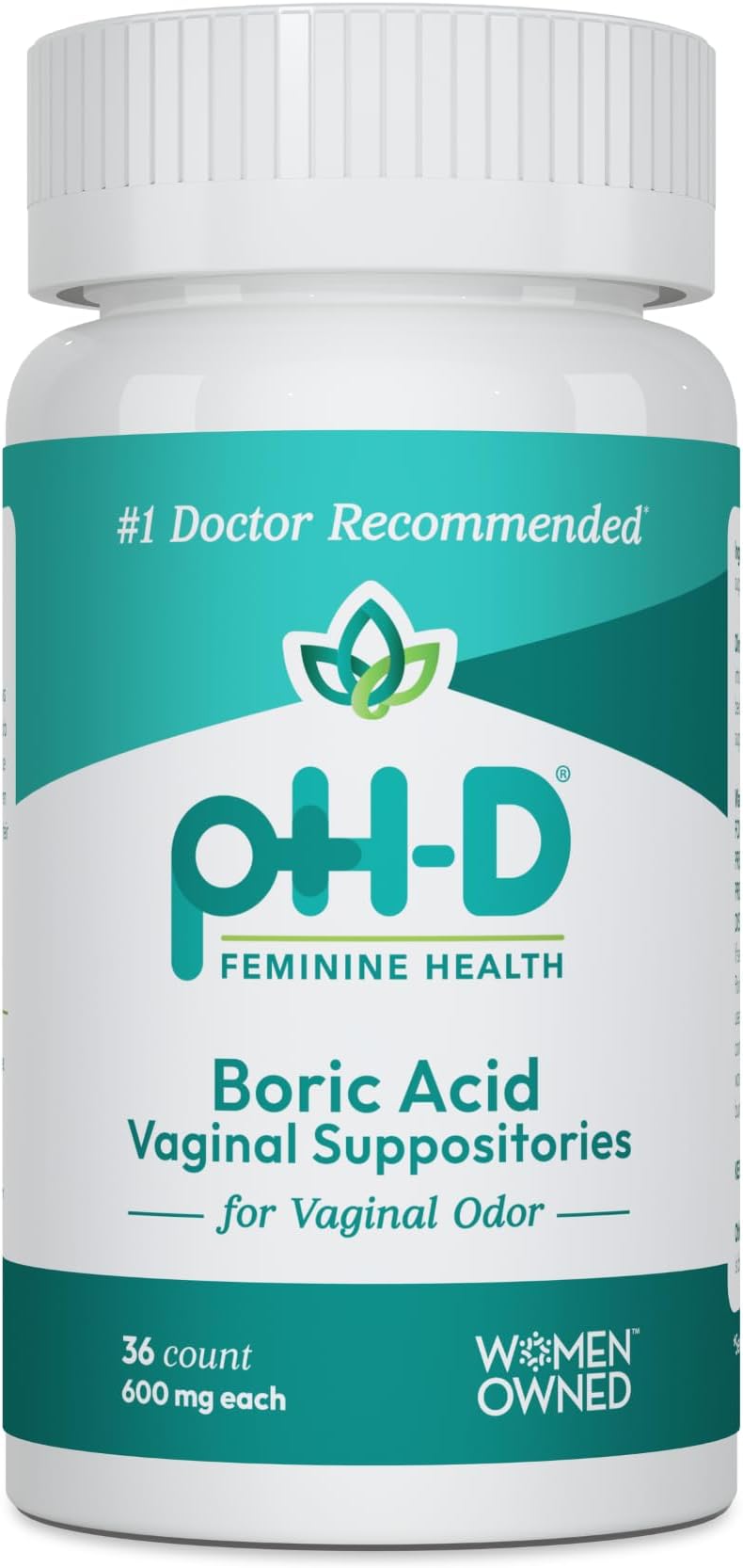 pH-D Feminine Health Support - 600 mg Boric Acid Suppositories - Woman Owned - for l Odor Use - 36 Count