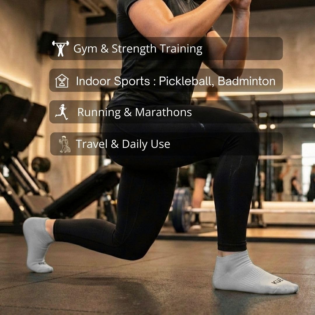 KUE Compression Ankle Socks For Men & Women I Improved Blood Circulation, Pain Relief, Daily Use, Running & Sports, Premium Fabric, Moisture Wicking I Ankle Length Sports Socks (Single Pair - Grey - L/XL) 2
