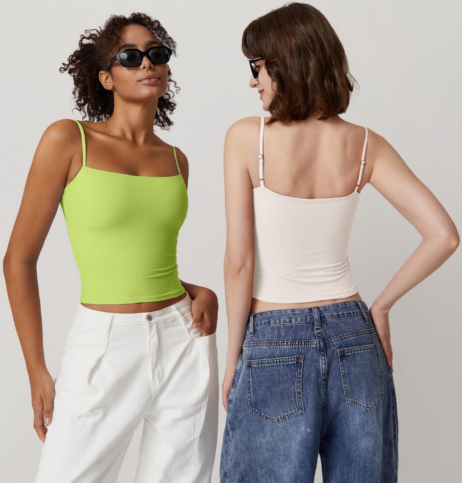 QINSEN Women's Double Lined Basic Tank Top Adjustable Spaghetti Straps Sleeveless Camisole Shirts - Image 3