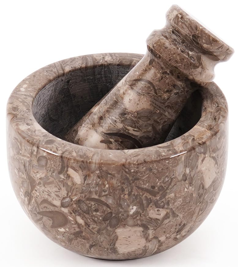 MARBLE RANGE Mortier et pilon en marbre Oceanic 6,35 cm, fait main, broyeur à ail et bol broyeur, mini mortier et pilon pour la cuisine - broyeur à herbes et...