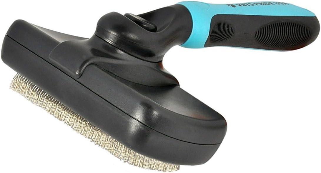 Vets Pride USA Self-Cleaning Slicker Dog Brush for Shedding - Cat and Dog Grooming Brush Removes Tangled Hair and Loose Undercoat - Easily Remove Hair from Shedding Brush with Press of a Button