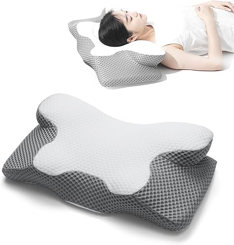 Almohada cervical para aliviar el dolor de cuello, almohada cervical cervical, almohada ortopédica ergonómica de espuma viscoelástica con funda de
