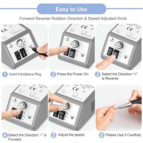 Miniatura 10 de Efile - Taladro de uñas profesional de 20000 rpm, kit de lima de uñas eléctrica para uñas de dedos, uñas de gel acrílico, manicura y pedicura, con 6