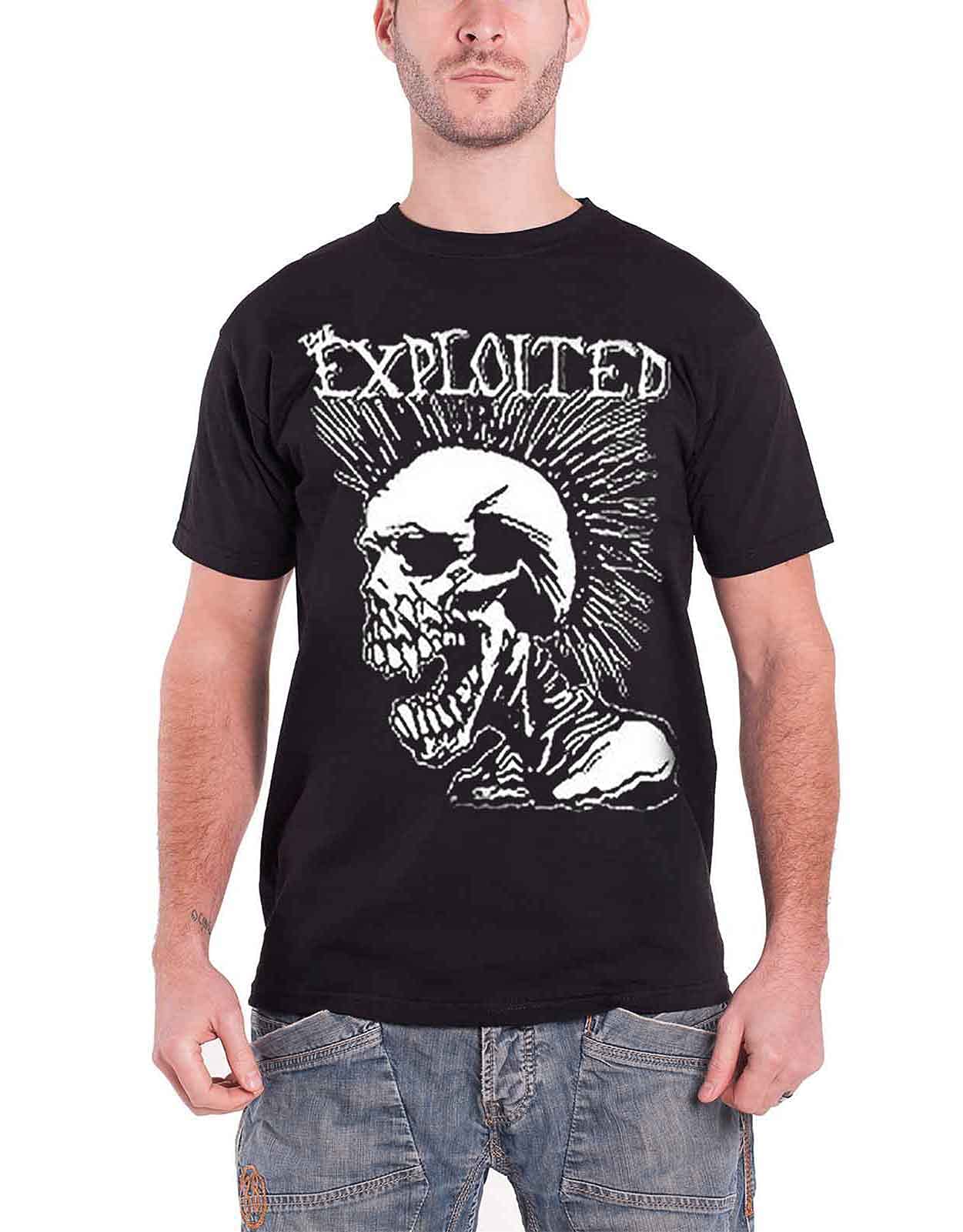 The Exploited Men's Black 'Mohican Skull' T-Shirt (Large)
