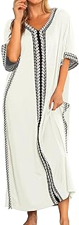 Bloggerlove Women Nightgowns Cotton Caftan House Dress Short Sleeve Slee...