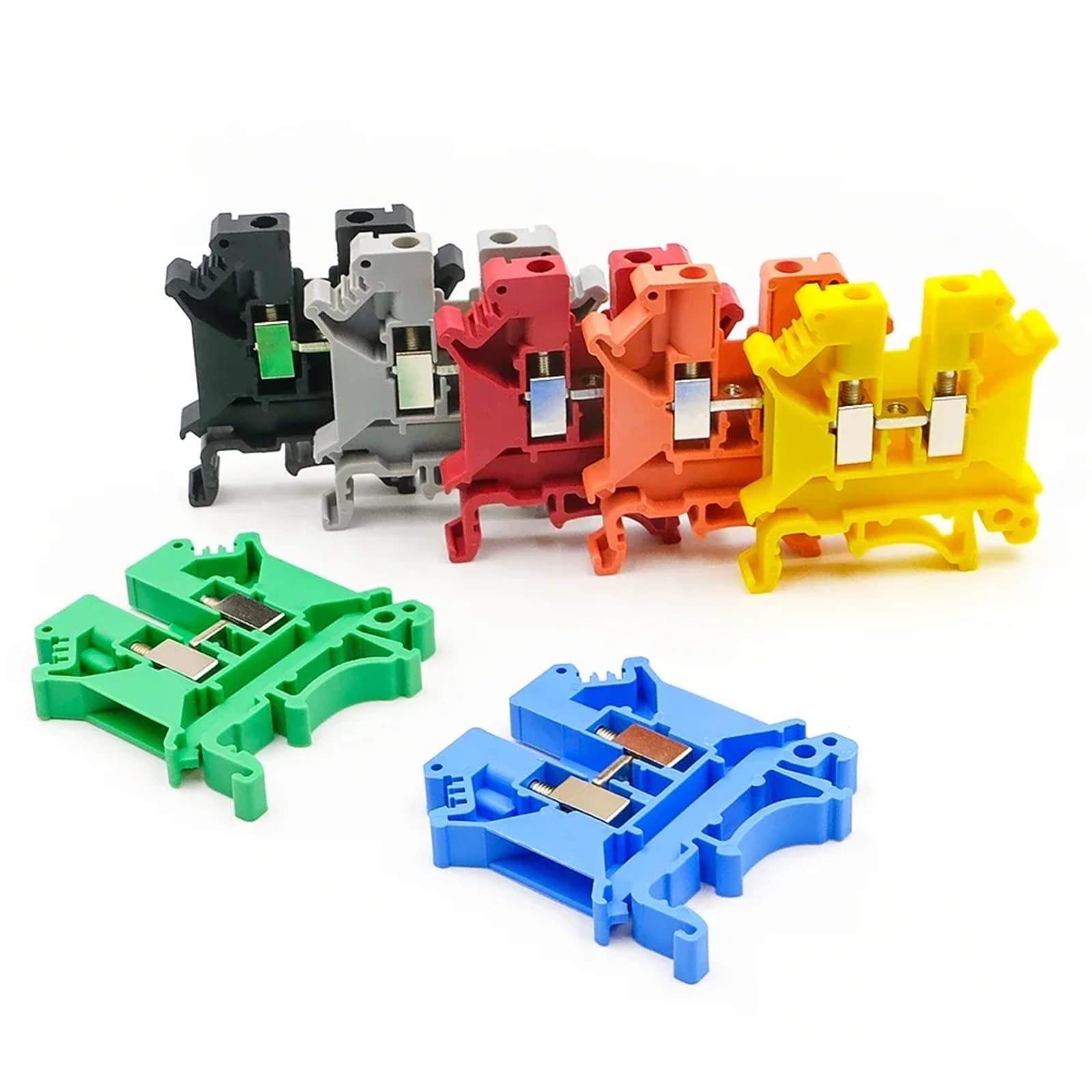 JDOUNFMO 10Pcs UK5N DIN Rail Terminal Dual Splitter Head Brass Housing One in Two Out Spring Assisted Wiring(UK-5N-YELLOW)