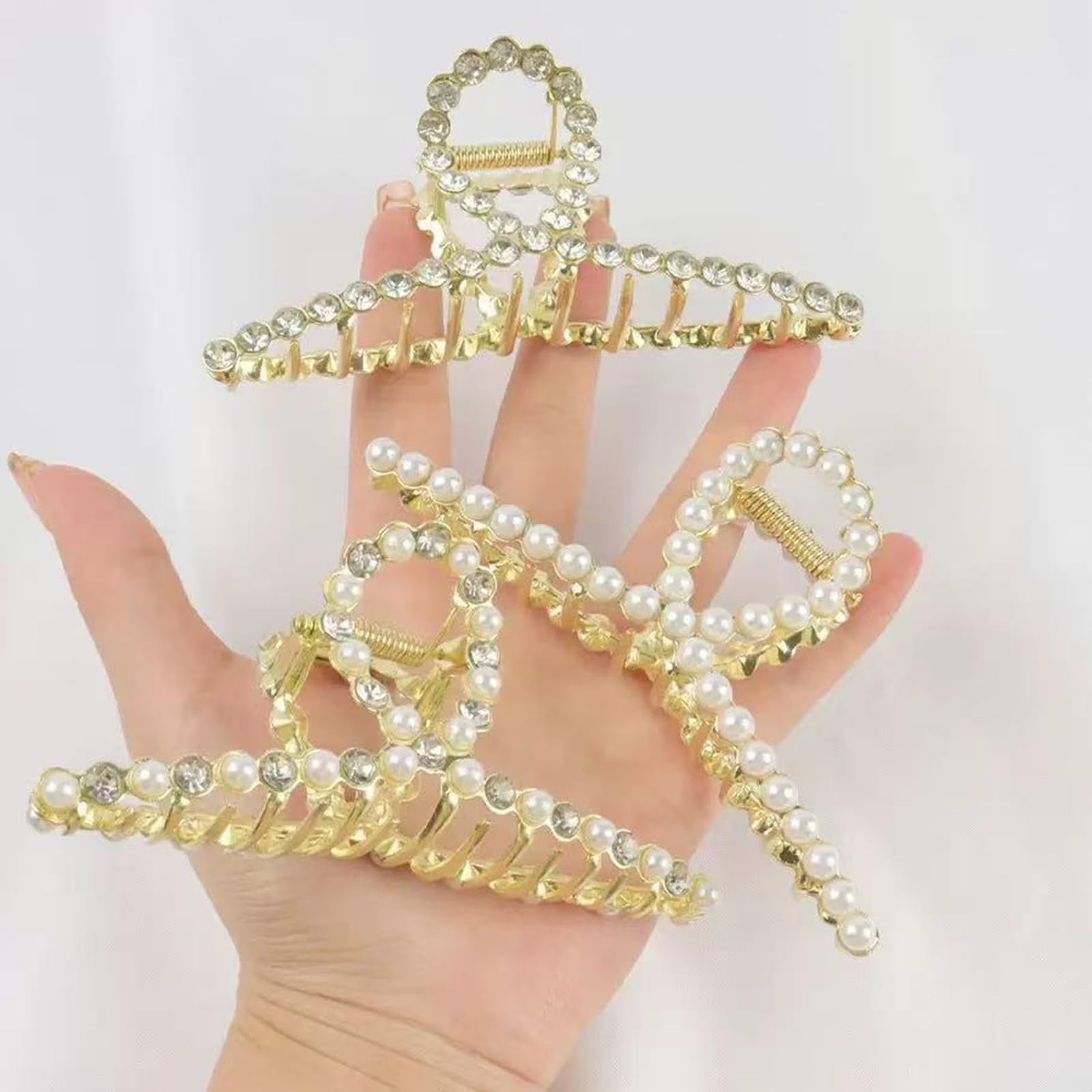D\'Bello Women\' Gold-Tone Rhine Stone Faux Pearl Hair Clip Set Amazon.com : 3 Pieces Rhinestone and Pearl Hair Claw Clips  main image 3