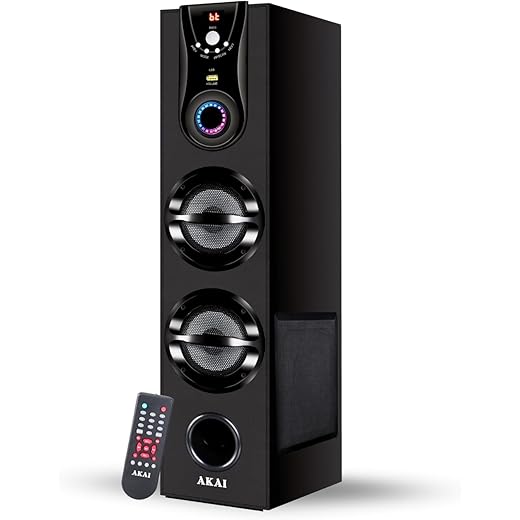 AKAI Tower Bluetooth Wireless Speaker 50W with Remote - 1 Year Warranty | Home Theater System 5.25