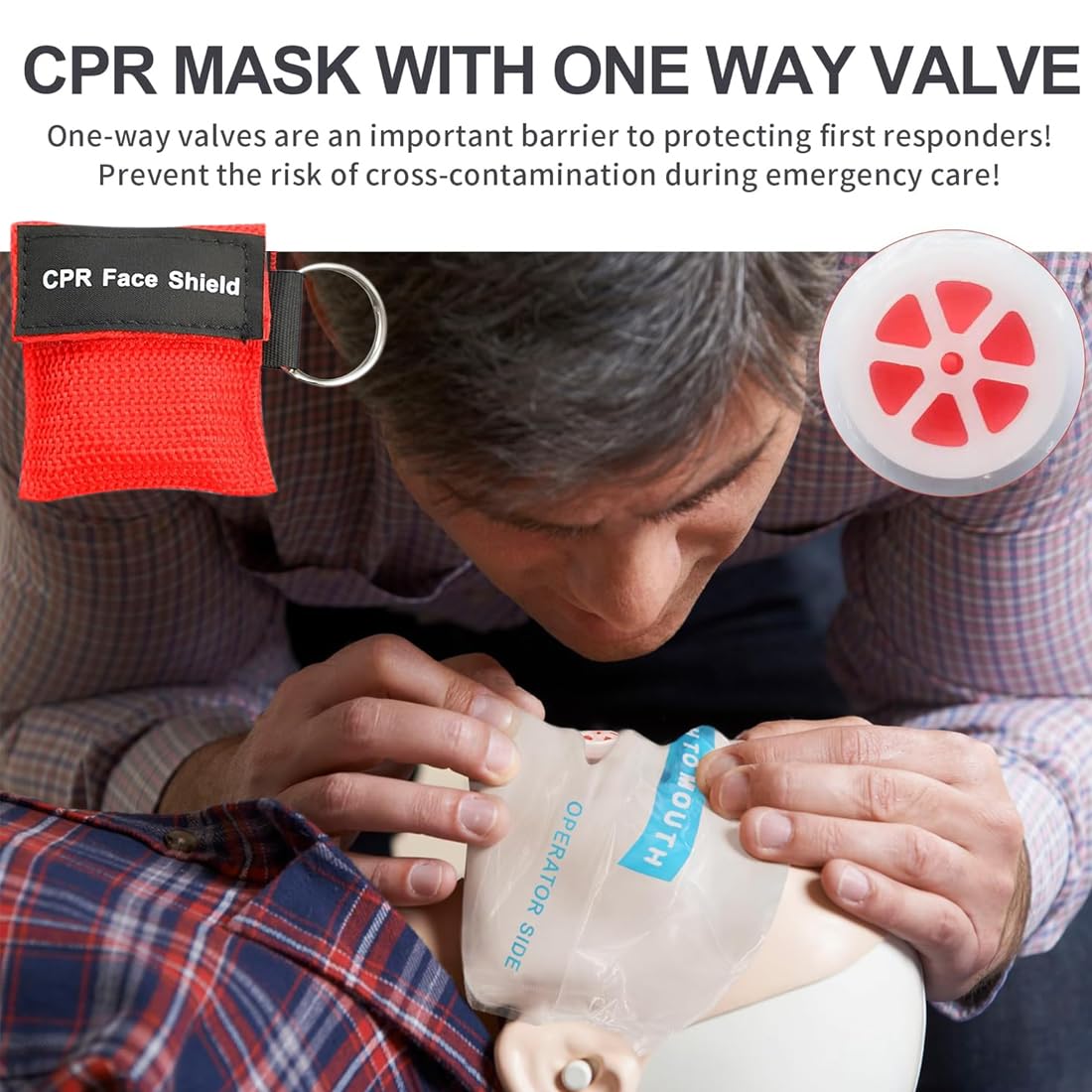4 Pezzi CPR Maschera Portachiavi Anello Set da CPR Mask Kit Face Shield Maschere Respiratore per il primo soccorso o la formazione AED