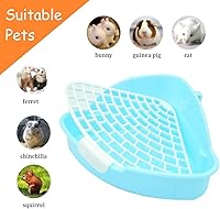 Vista 4 de Hamiledyi Caja de arena pequeña para conejo para jaula triangular, entrenador de orinal de esquina, conejo, inodoro, bandeja de plástico para Azul