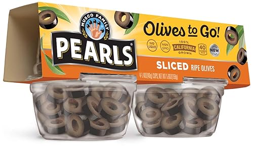 PEARLS Pearls Olives To Go! - Aceitunas negras maduras en rodajas, 24 tazas de 1.4 onzas, 33.6 onzas