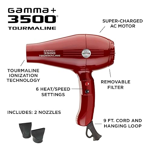 Miniatura 2 de GAMMA 3500 secador de pelo iónico de turmalina profesional de salón 2 boquillas 6 ajustes de calorvelocidad