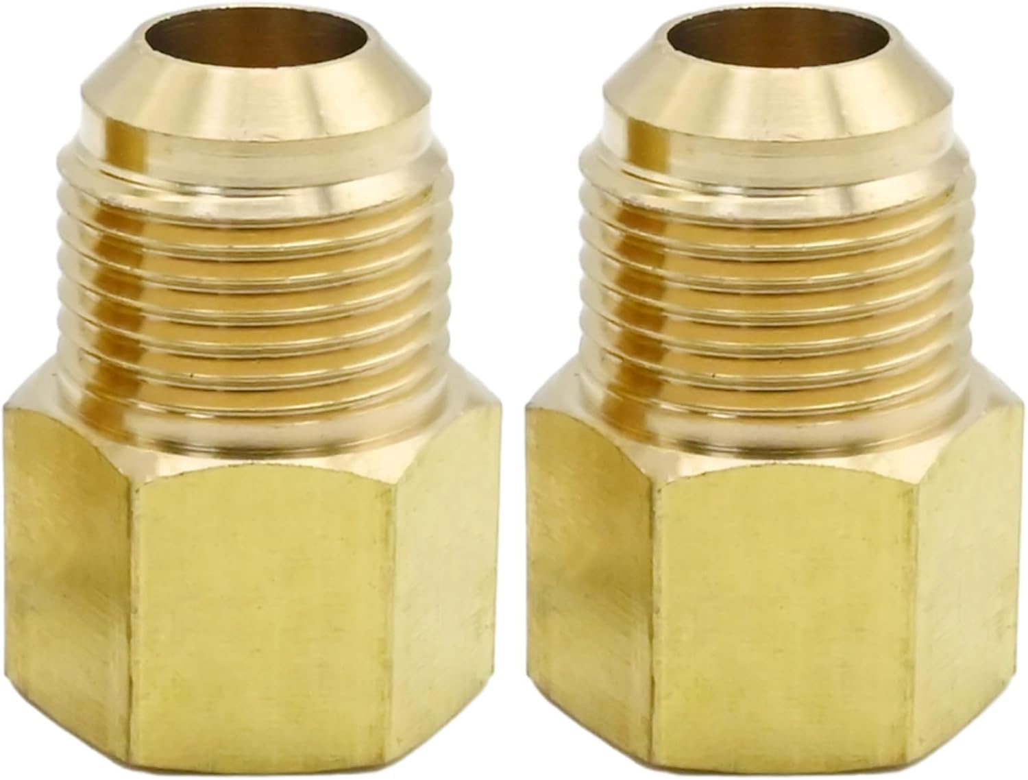 2 Pack Brass Flare Tube Hex Fitting, 1/2 SAE Male x 3/8 SAE Female Pipe Fitting Reducer with PTFE Tape for HVAC Gas Systems Refrigeration Pipe Connections