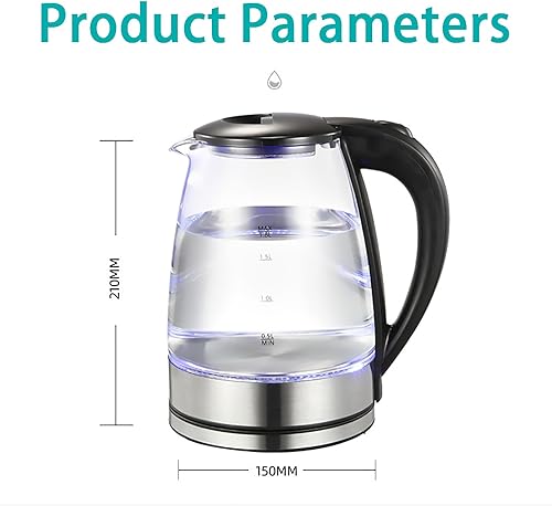 Miniatura 9 de Hervidor eléctrico, hervidor de té eléctrico de vidrio, caldera de agua caliente, calentador con función de apagado automático (1.8 litros), sin