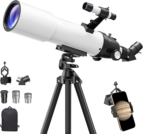 Telescópio para adultos e crianças de alta potência: 90 mm astronômico portátil refratante FMC iniciantes explorador mira para crianças 8-12 viagens lua planeta estrelas olhando com tripé profissional