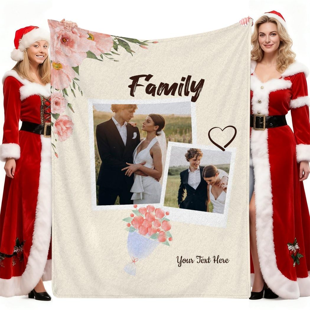 Manta personalizada con 2 fotos para pareja, pareja o cónyuge, personalizada para cumpleaños, Navidad, regalos de boda personalizados de San Valentín para la familia
