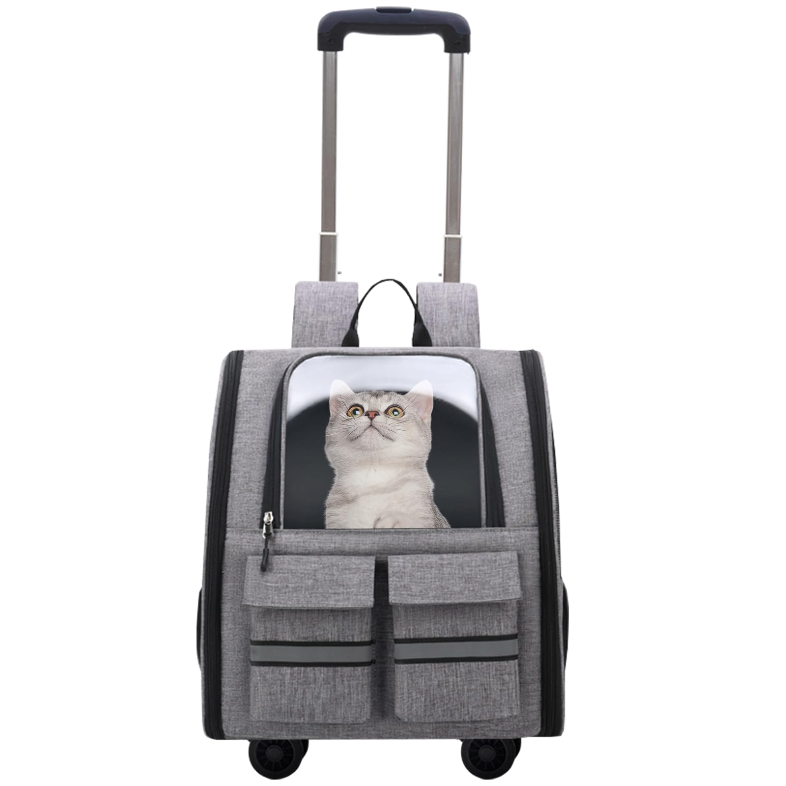 Transportín de Viaje para Mascotas, Mochila Plegable con Carrito Desmontable, Mochila multifunción para Mascotas con 4 Ruedas, transportador de Viaje Transpirable para Gatos y Cachorros