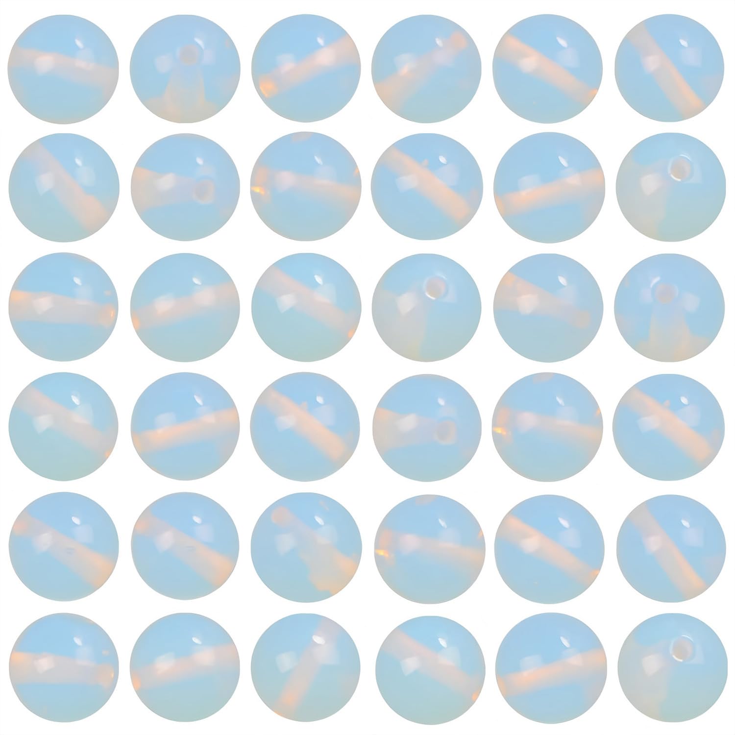 THEDAYEE 100pcs Stone Beads 8mm White Opalite Round Stone Beading Loose Gemstone Hole Size 1mm DIY Charm Smooth Beads for Bracelets Necklaces Earrings