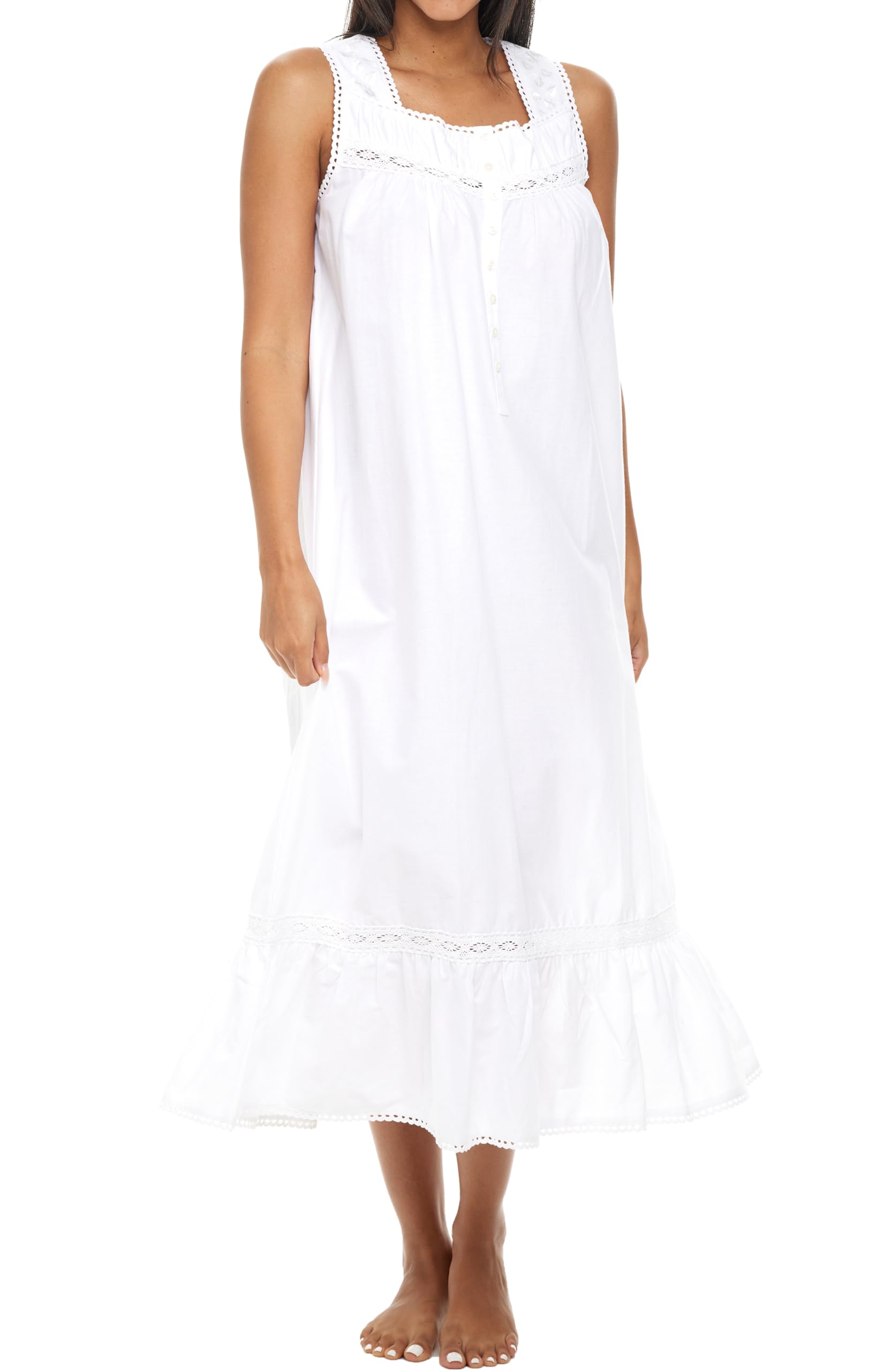 Alexander Del Rossa Cotton Nightgowns for Women, Victorian Nightgown, Ladies Vintage Cotton Sleeveless