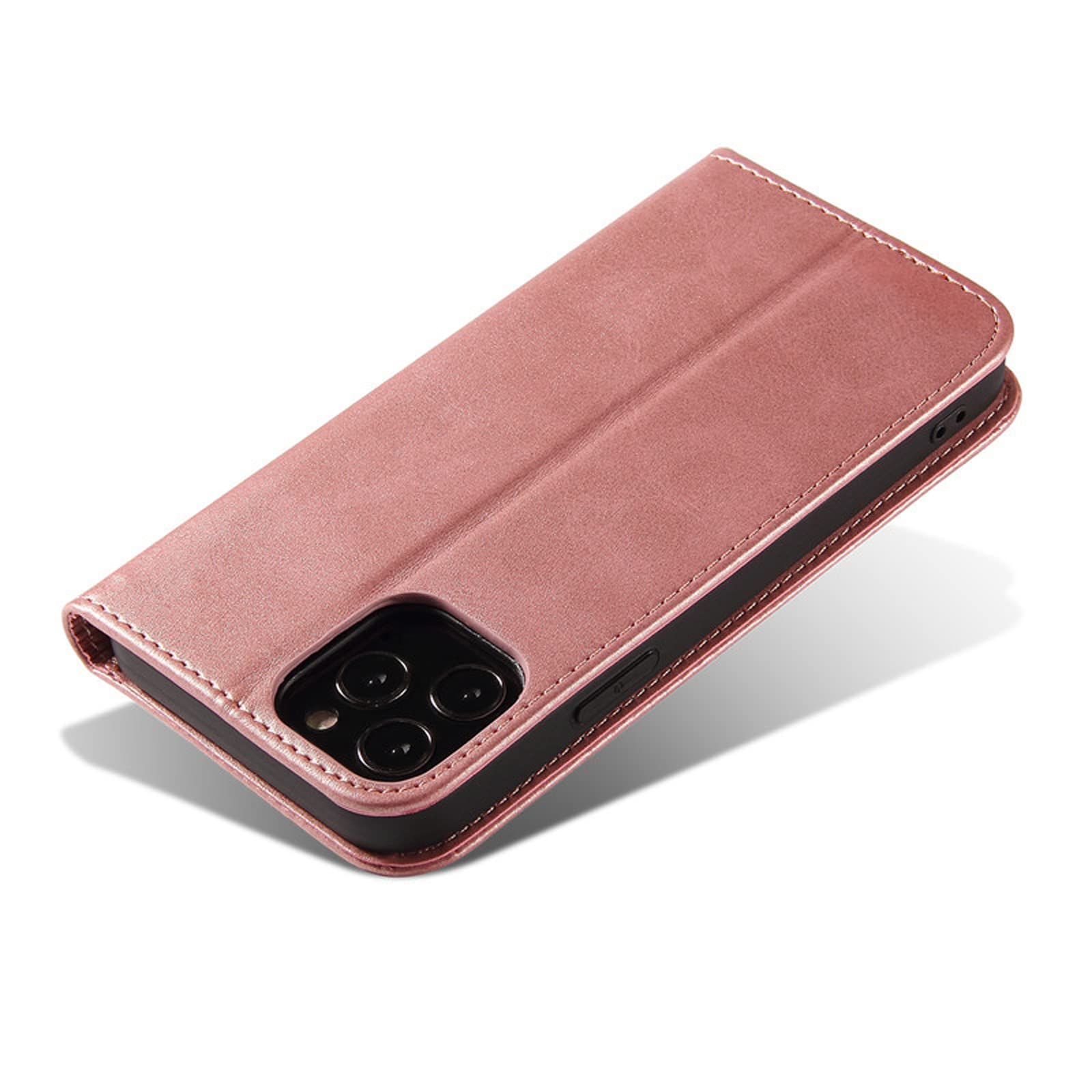 LTL Etui na telefon do iPhone 13 Mini/13/13 Pro/13 Pro Max, ręcznie robione skórzane etui z klapką z przegródkami na karty, etui na telefon, magnetyczne zamknięcie, różowe, 13 6,1 cala