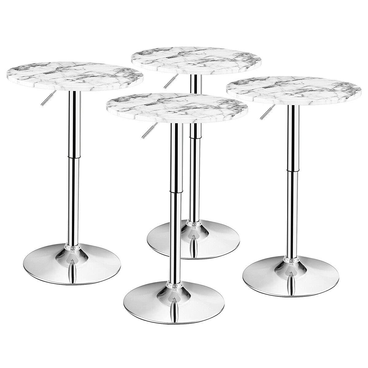 Giantex Round Pub Table Height Adjustable, 360° Swivel Cocktail Pub Table with Sliver Leg and Base for Home, Bar Table(4, White)